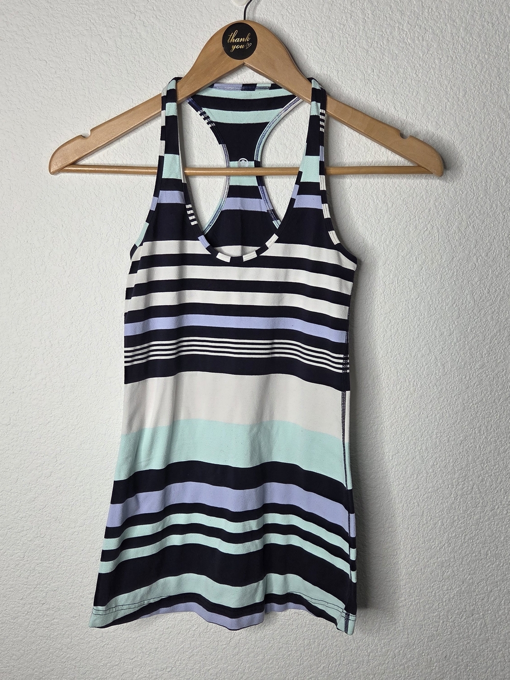 Lululemo Striped Racerback Tank Top - Black & Mint, Reversible Size 6
